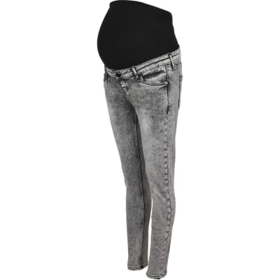 Grey washed skinny maternity jeans | River Island