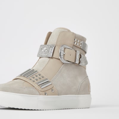 Grey western high top trainer