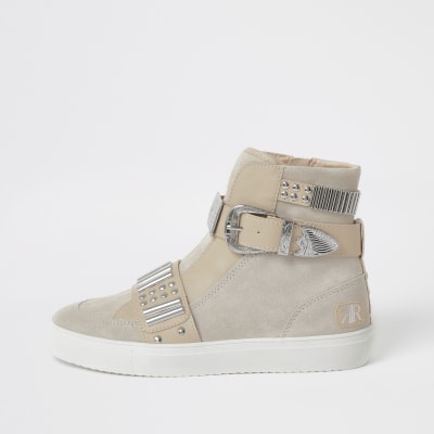 Grey western high top trainer
