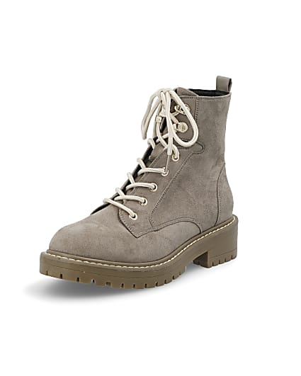 360 degree animation of product Grey wide fit chunky lace-up boots frame-0