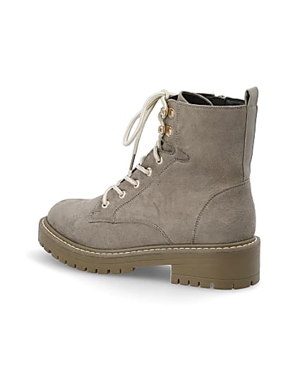 360 degree animation of product Grey wide fit chunky lace-up boots frame-5