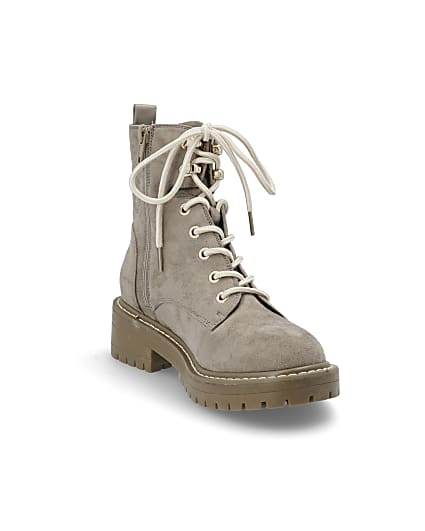 360 degree animation of product Grey wide fit chunky lace-up boots frame-19