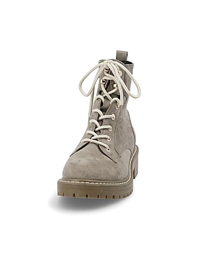 360 degree animation of product Grey wide fit chunky lace-up boots frame-22