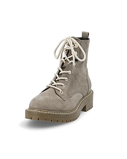 360 degree animation of product Grey wide fit chunky lace-up boots frame-23