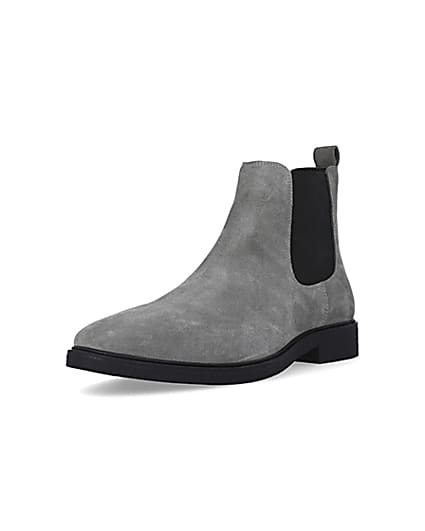 360 degree animation of product Grey Wide fit Suede Chelsea Boots frame-0
