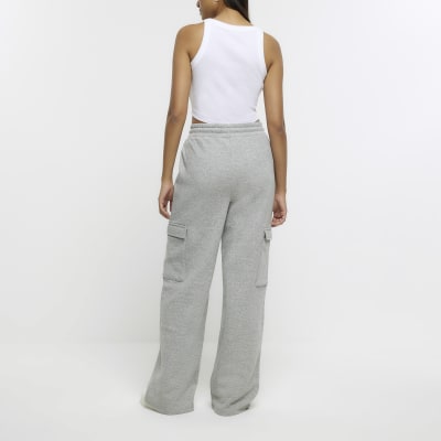 Grey wide leg cargo joggers River Island