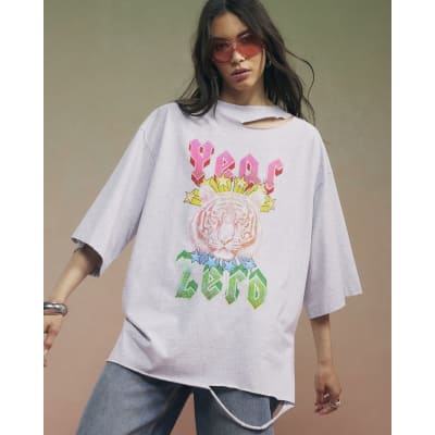 Grey Year Zero Tiger Boyfriend Fit T-Shirt