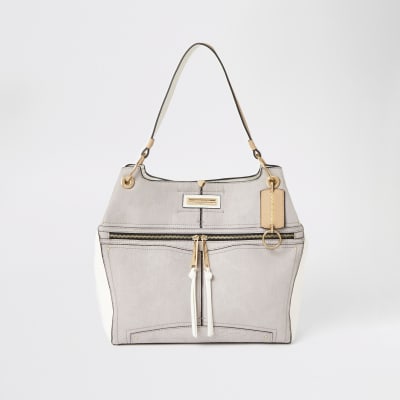 Grey zip front utility slouch bag | River Island