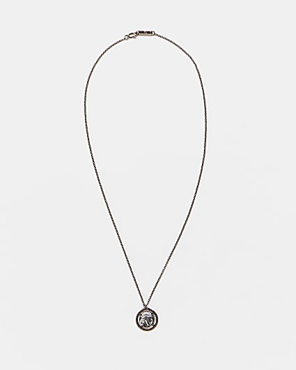 Gunmetal cut out coin pendant necklace