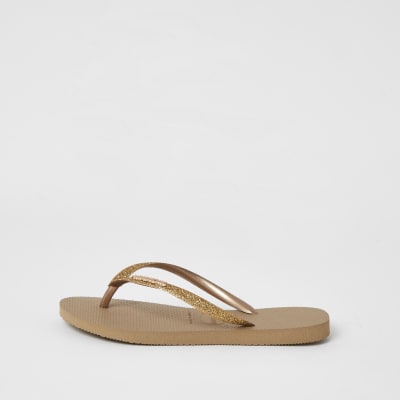 gold glitter flip flops