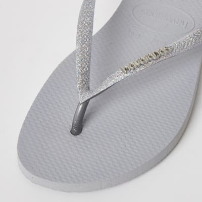 Havianas Grey Glitter Slim Flip Flops