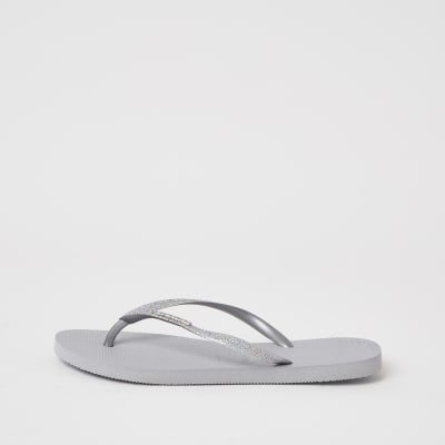 Havianas Grey Glitter Slim Flip Flops