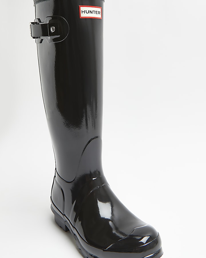 Hunter black patent wellington boots