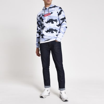 Hype Blue Camo Box Fit Hoodie River Island