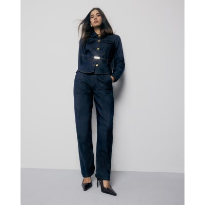 Indigo High Waisted Tapered Jeans