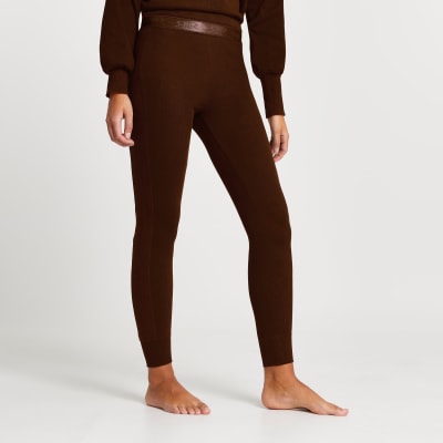 Stradivarius seamless ribbed leggings in chocolate brown