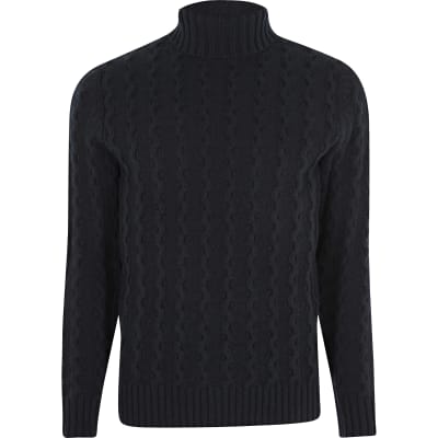 Jack & Jones Premium navy roll neck jumper