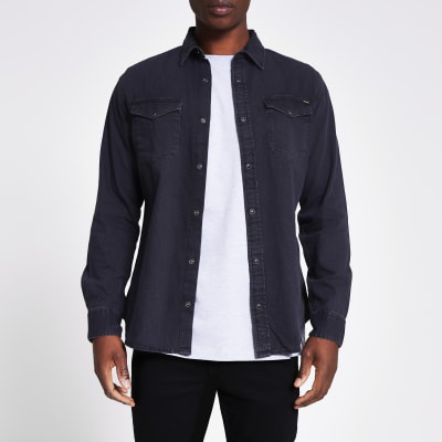 jack and jones black denim shirt