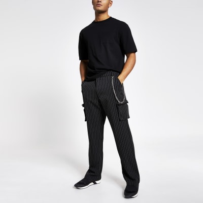 black pinstripe trousers