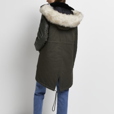 River island khaki parka online