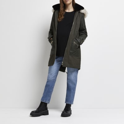 Khaki 3 in 1 maternity hooded parka coat River Island