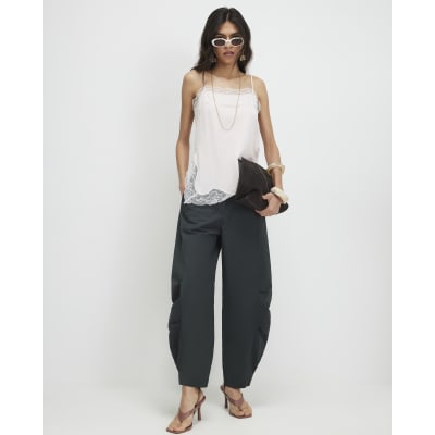 Khaki Barrel Leg Trousers