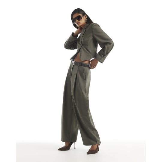 River Island Khaki Barrel Leg Trousers