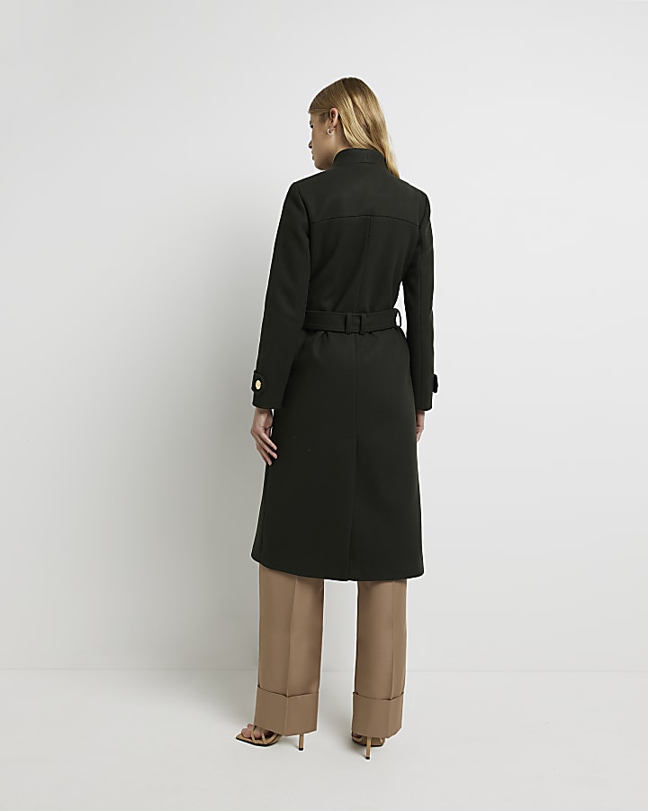 Khaki belted longline coat