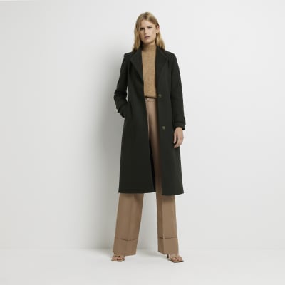 Khaki belted longline coat River Island