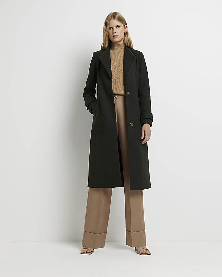 Khaki belted longline coat