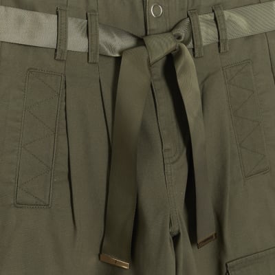 BELTED PAPERBAG CARGO PANTS - Khaki