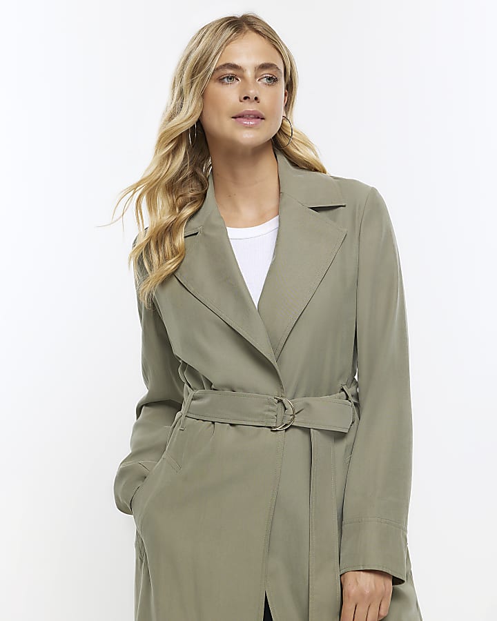 Khaki Belted Trench Coat | River Island