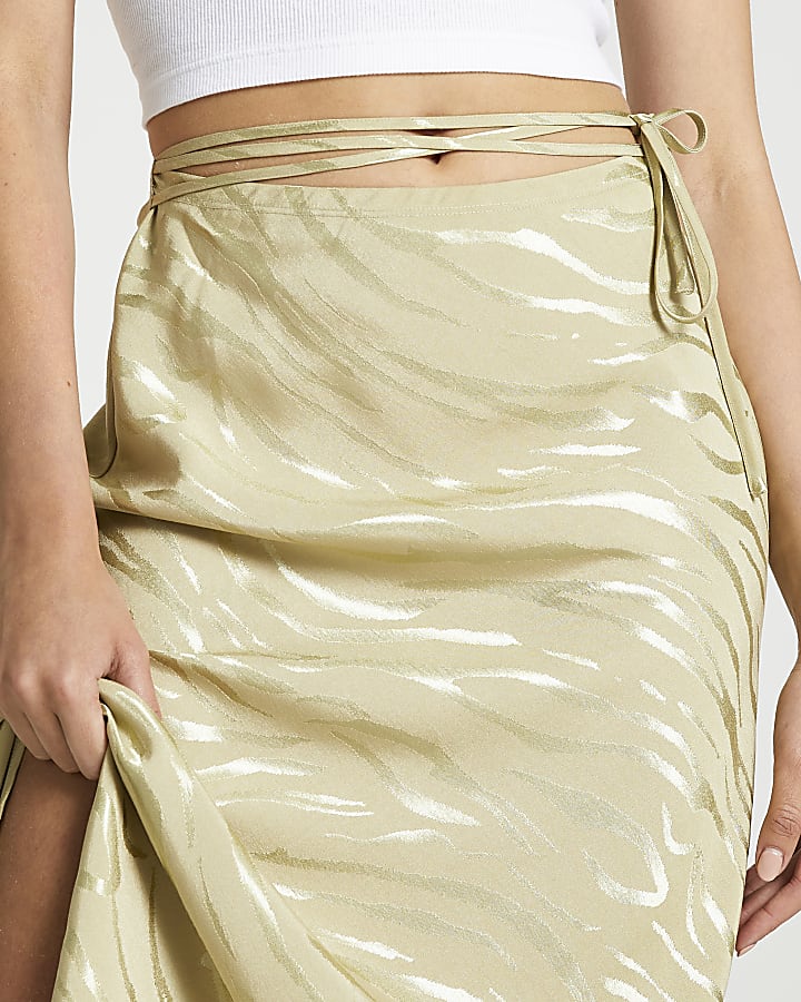 Khaki bias tie waist maxi skirt