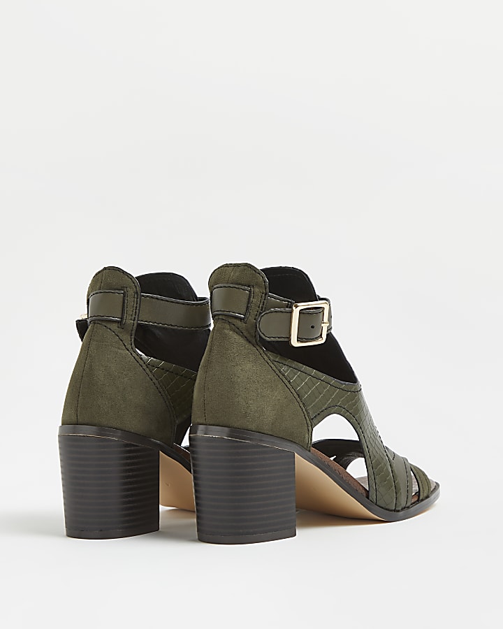 Khaki block heeled shoe boots