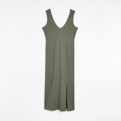 Khaki bodycon midi dress