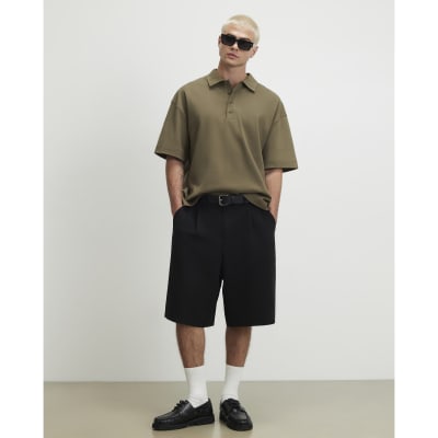 Khaki Boxy Fit Button Polo Shirt