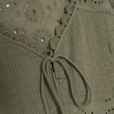 Khaki broderie corset top