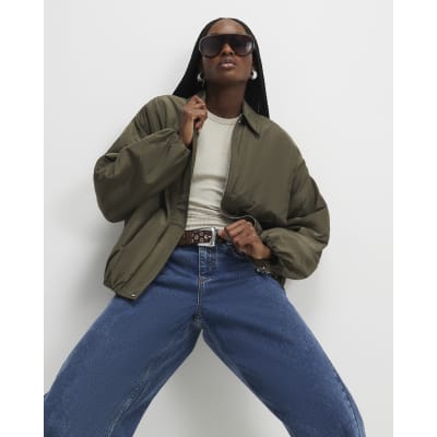 Khaki Bubble Hem Bomber Jacket