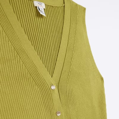 Khaki buttoned up vest top River Island