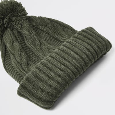 mens khaki bobble hat