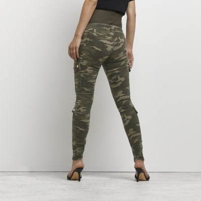 Khaki camo print maternity cargo trousers River Island