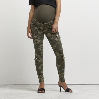 Khaki camo print maternity cargo trousers River Island