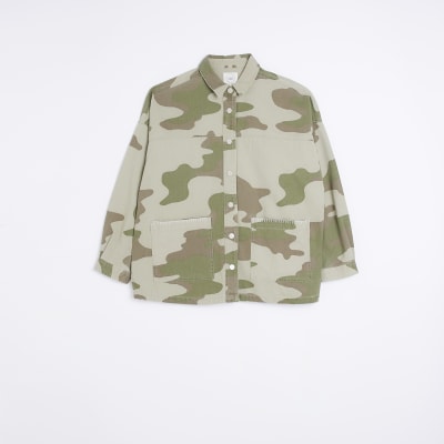 Khaki camo shacket