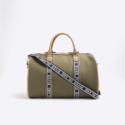 Khaki canvas webbing travel bag River Island