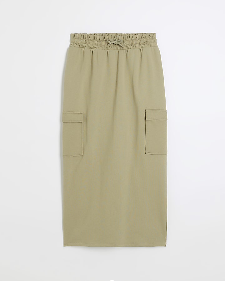 Khaki cargo maxi skirt