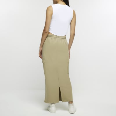 Khaki cargo maxi skirt River Island