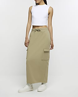 Khaki cargo maxi skirt