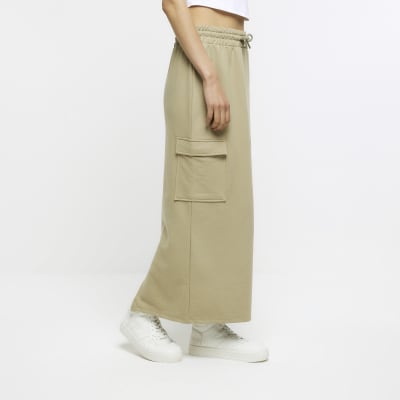 Khaki cargo maxi skirt | River Island
