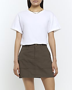 Khaki cargo mini skirt