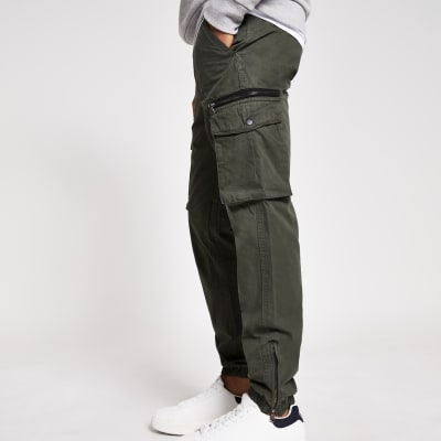 river island slim fit cargo trousers in khaki